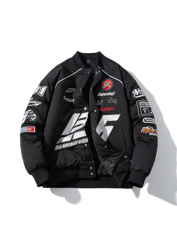 Autumn Winter Varsity Jacket Men Letter Embroidery Motorcycle Jacket Women Fashion Hooded Parkas American Baseball Coat Button